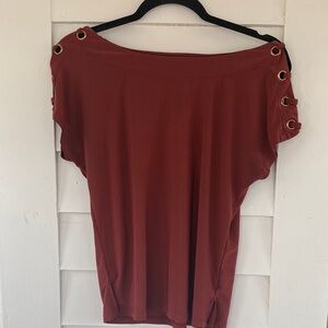 mine Rust Red Boatneck Top with Gold Grommet Sleeves